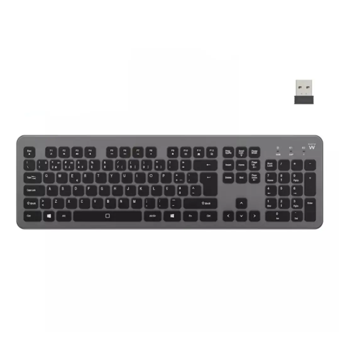 Ewent Teclado Inalambrico - Bateria de Litio Recargable de 300mAh - Disposicion Portuguesa QWERTY PT - Retroiluminacion - Teclas de Bajo Perfil y Sile 1