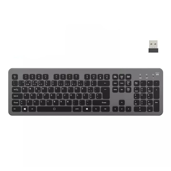 Ewent Teclado Inalambrico - Bateria de Litio Recargable de 300mAh - Disposicion Portuguesa QWERTY PT - Retroiluminacion - Teclas de Bajo Perfil y Sile 1