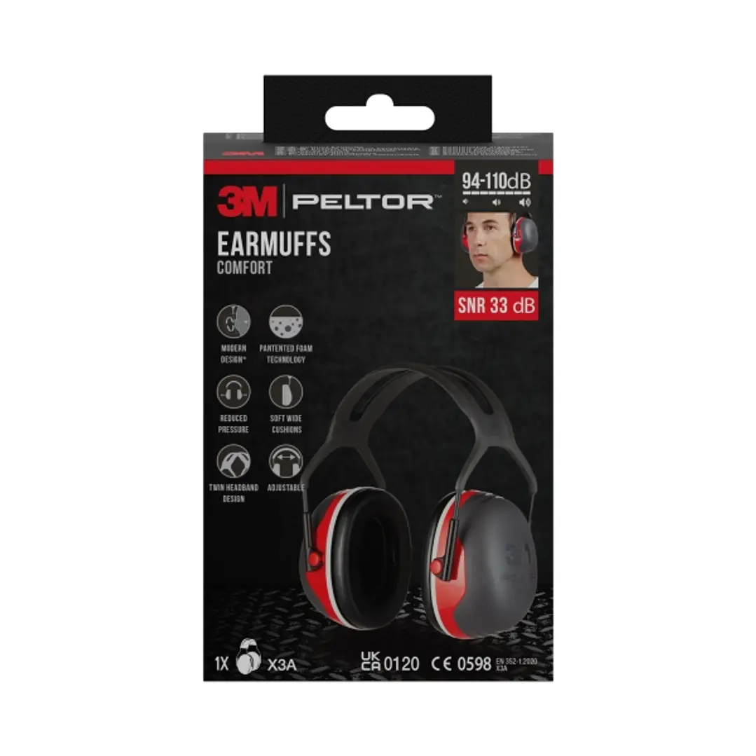 3M Peltor Orejeras Auditivas - SNR 33dB - Comoda Diadema - Ajustable - Color Negro/Rojo 1