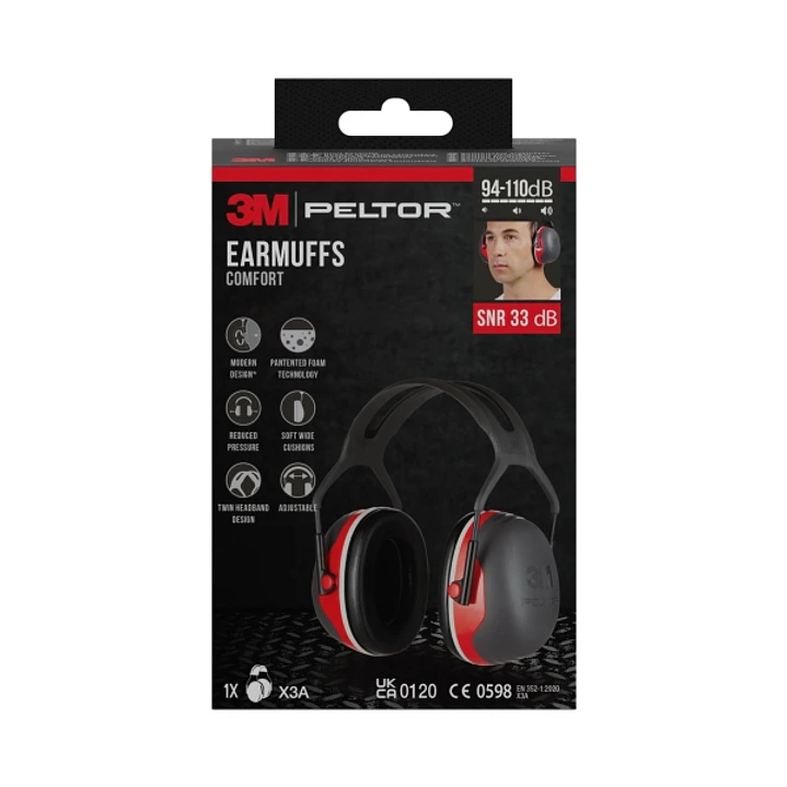 3M Peltor Orejeras Auditivas - SNR 33dB - Comoda Diadema - Ajustable - Color Negro/Rojo 1