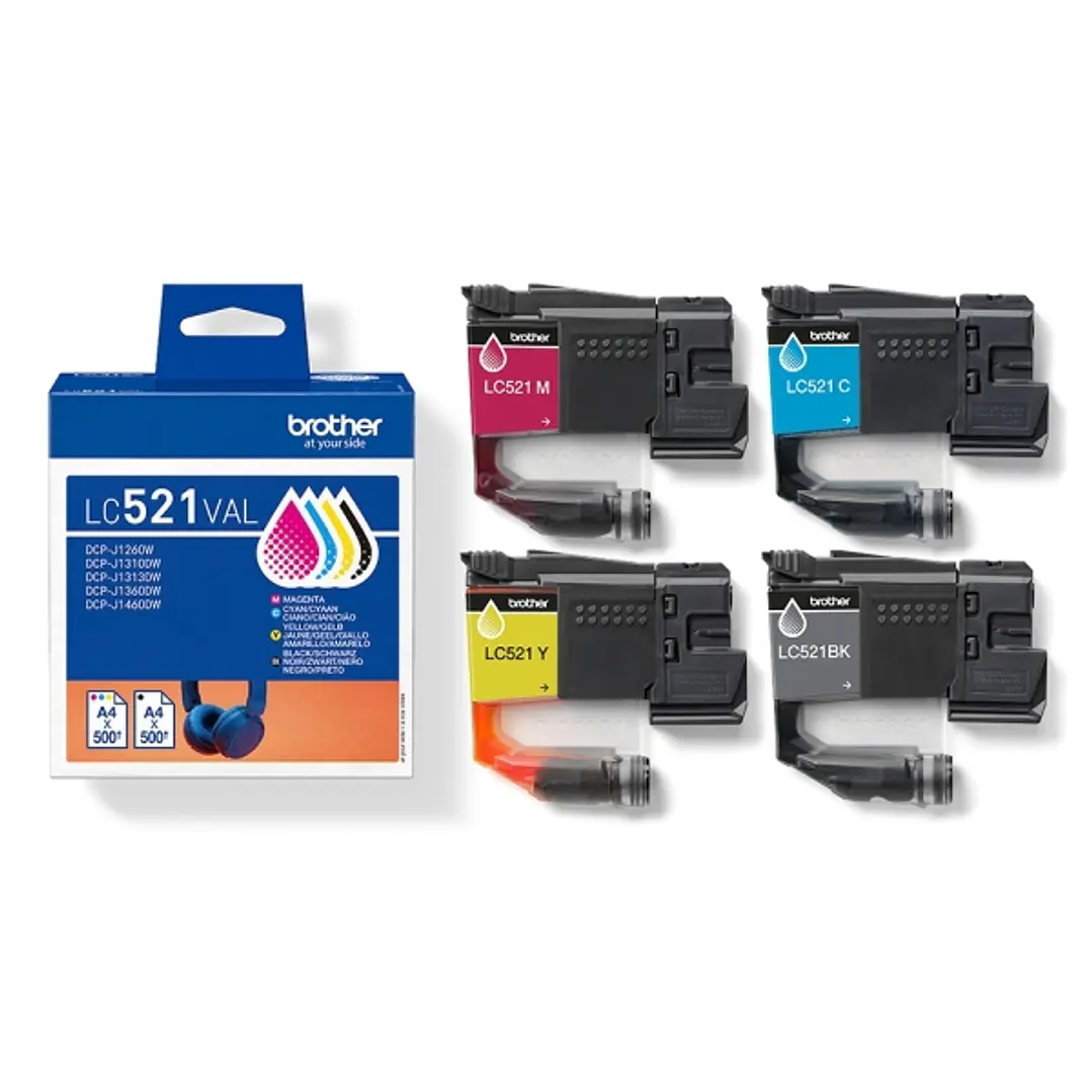 Brother LC521 Pack de 4 Cartuchos de Tinta Originales - LC521VAL 1