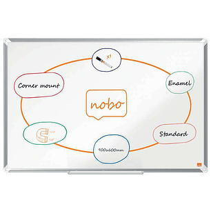 Nobo Premium Plus Pizarra Magnetica de Acero Vitrificado 900x600mm - Montaje en Esquinas - Superficie de Borrado Superior - Color Blanco