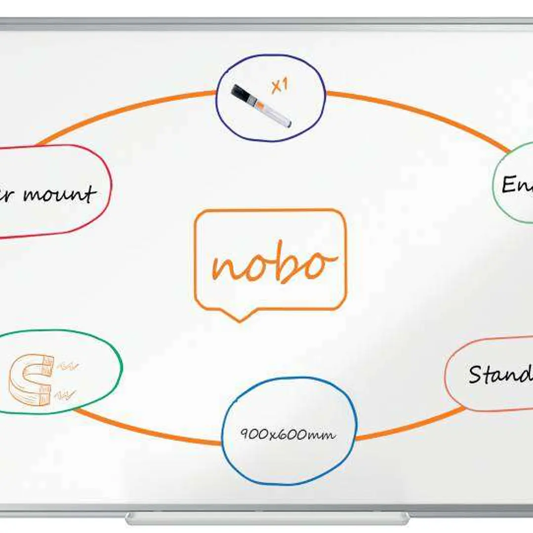 Nobo Premium Plus Pizarra Magnetica de Acero Vitrificado 900x600mm - Montaje en Esquinas - Superficie de Borrado Superior - Color Blanco 1