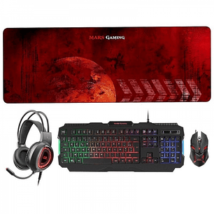 Mars Gaming MCPRGB2 Combo Gaming - Teclado RGB Rainbow - Raton 4000DPI RGB Flow - Auriculares RGB Flow - Alfombrilla XXL - Maxima compatibilidad - Col