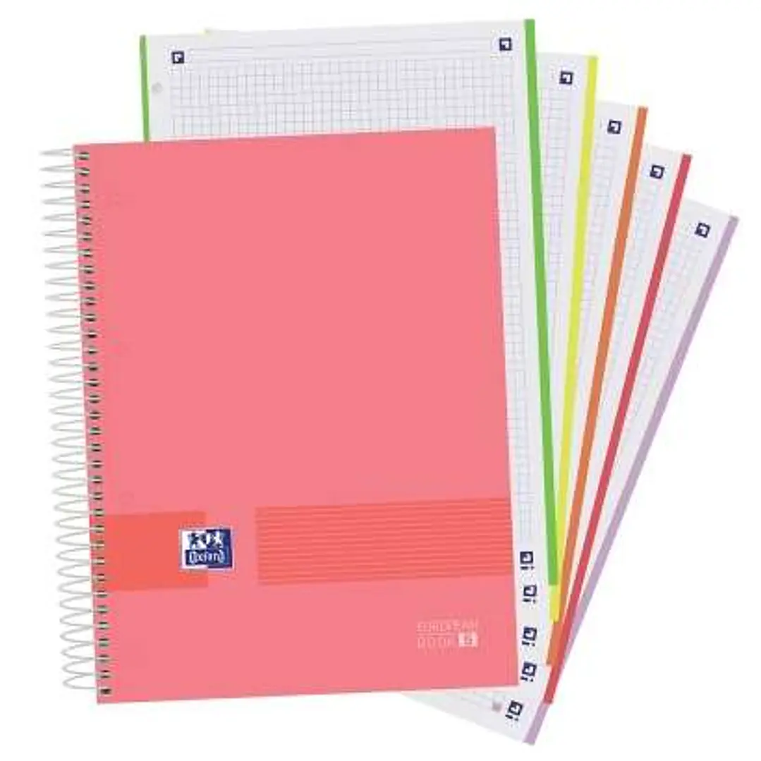 Oxford Europeanbook 5 Oxford & You Pack de 5 Cuadernos Espiral Formato A4+ Cuadriculado 5x5 - 120 Hojas Microperforadas con 4 Taladros - Tapa Extradur 1