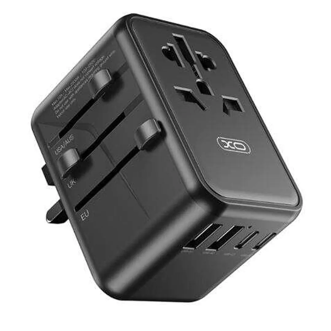 XO Adaptador de Viaje Universal - Conexiones para mas de 150 Paises - Salida de hasta 2500W - Puerto USB-C de 65W - Salida de Cinco Puertos - Color Ne 1