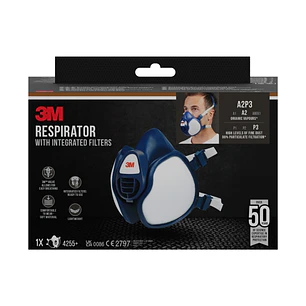 3M Mascarilla de Media Cara - Filtros Integrados - Proteccion Contra Vapores Organicos - Reutilizable - Color Blanco/Azul