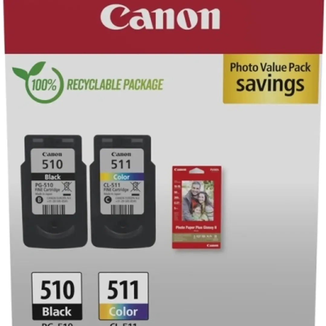 Canon PG-510/CL-511 Multipack de 2 Cartuchos de Tinta Originales + 50 Hojas de Papel Fotografico - 2970B017 1