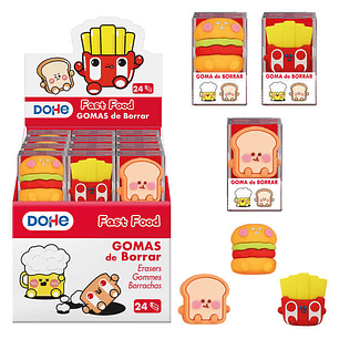 Dohe Expositor de 24 Gomas de Borrar - Fabricadas en PVC - Con Forma de Alimentos