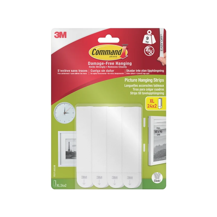 Command Pack de 48 Tiras Adhesivas para Objetos Pesados - 24 Pares XL - Soporta hasta 9kg - Color Blanco 1