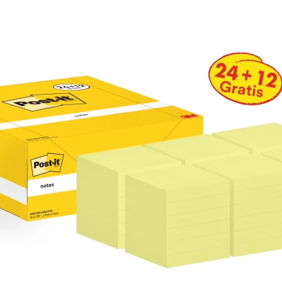 Post-It Pack de 36 Blocs de 100 Notas Adhesivas Reposicionables - Forma Cuadrada - 76x76mm - Color Amarillo Claro 1