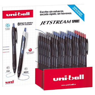 Uni-ball SXN-157E JetStream Sport Expositor de 36 Boligrafos Retractiles - Punta de Bola 0.7mm - Tinta Pigmentada Resistente al Agua y Luz - Secado In