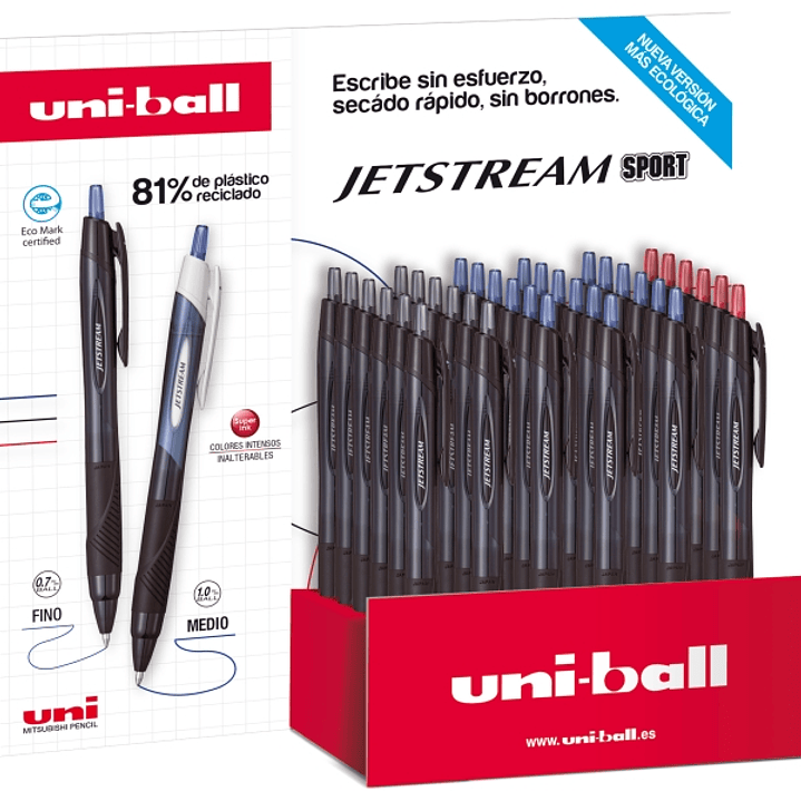Uni-ball SXN-157E JetStream Sport Expositor de 36 Boligrafos Retractiles - Punta de Bola 0.7mm - Tinta Pigmentada Resistente al Agua y Luz - Secado In 1