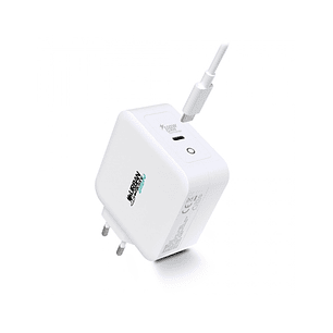 Urban Factory Cyclee Cargador de Pared USB-C GaN de 100W - Diseño Ecologico - Cable USB-C/USB-C de 2m - Color Blanco