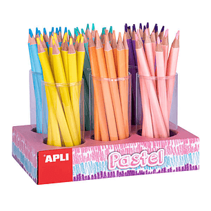 Apli Expositor de Lapices Jumbo Pastel - 108 Lapices de 5mm - Madera Triangular para Niños - 10mm de Diametro y 170mm de Largo - 6 Colores Pastel Surt