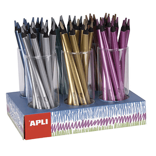 Apli Jumbo Fluor Expositor de 108 Lapices Triangulares de Colores Metalicos - 5mm de Grosor - Mejor Sujecion y Mayor Superficie de Cobertura en un sol