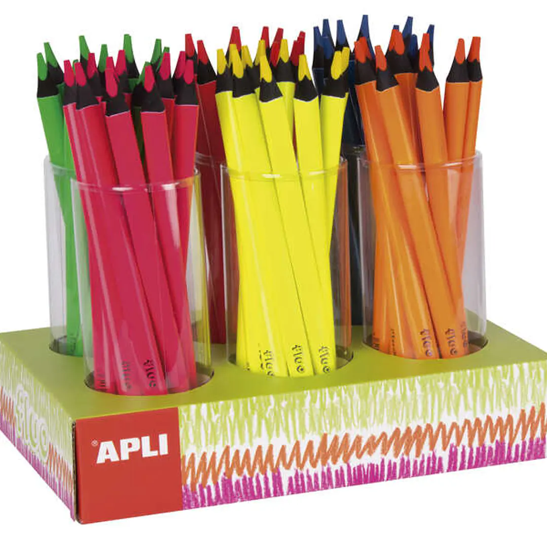 Apli Jumbo Fluor Expositor de 108 Lapices Triangulares de Colores Fluorescentes - 5mm de Grosor - Colores Fluorescentes Surtidos 1