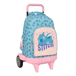 Safta Stitch Ohana Mochila con Carro - Bolsillo Frontal - Portabotellas - Tirador Doble - Hombreras Acolchadas - Asa Acolchada - Tarjeta ID - Ruedas A