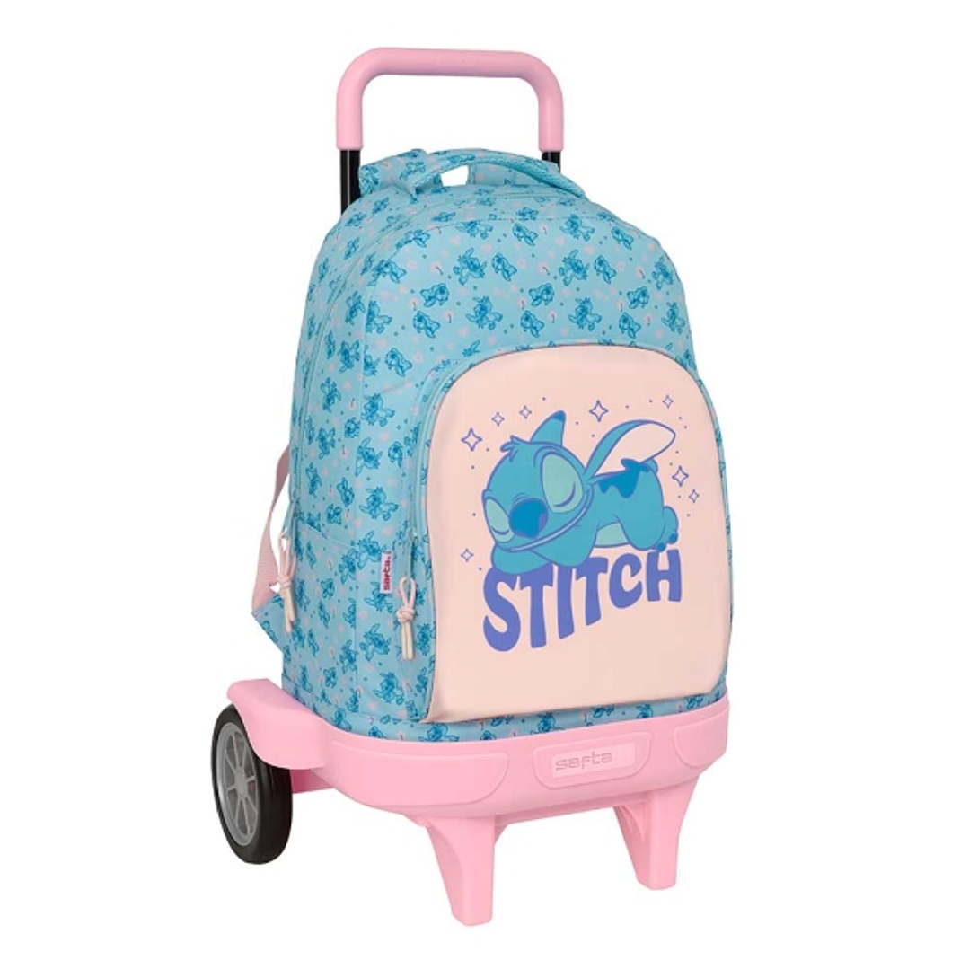 Safta Stitch Ohana Mochila con Carro - Bolsillo Frontal - Portabotellas - Tirador Doble - Hombreras Acolchadas - Asa Acolchada - Tarjeta ID - Ruedas A 1