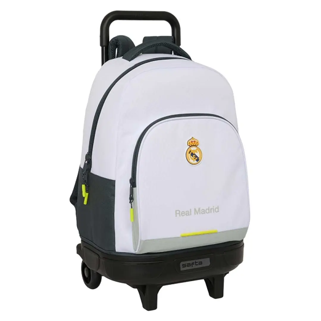 Safta Real Madrid Compact Mochila con Carro Integrado - Portabotellas - Extraible para Limpieza - Carro de PP, Acero y PVC - 33x45x22cm - Color Blanco 1