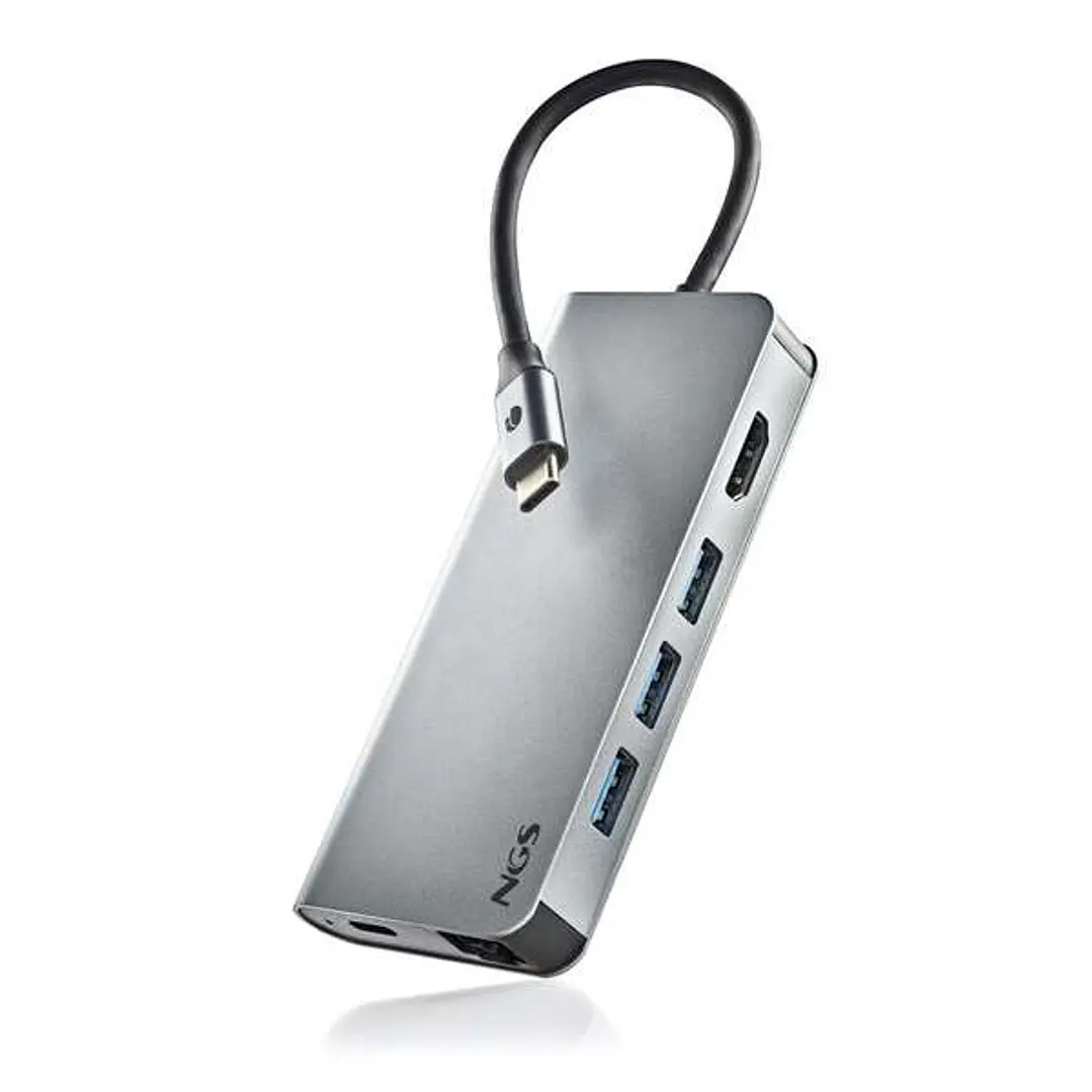 NGS Wonder Dock 8 en 1 Hub USB-C - 3x USB 3.0, 1x USB-C PD 60W, 1x HDMI, 1x RJ-45, Ranura SD 40 Mbps y Ranura TF 40 Mbps - Admite Resoluciones Maximas 1