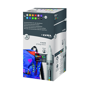 Lyra Mark All Pack de 12 Rotuladores Permanentes - Multisuperficie - Punta Redonda - 2mm - Colores Surtidos