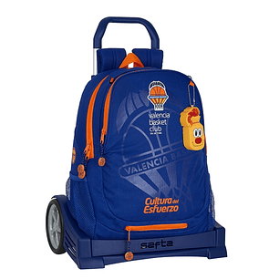 Safta Valencia Basket Mochila con Carro - Portabotellas - Dos Compartimentos - Tirador Doble - Hombreras y Espalda Acolchadas - Asa Superior - Mochila