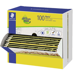 Staedtler Noris 120-2 Expositor con 100 Lapices de Grafito Hexagonal HB - Mina Ultrarresistente de 2mm - Madera de Bosques Sostenibles