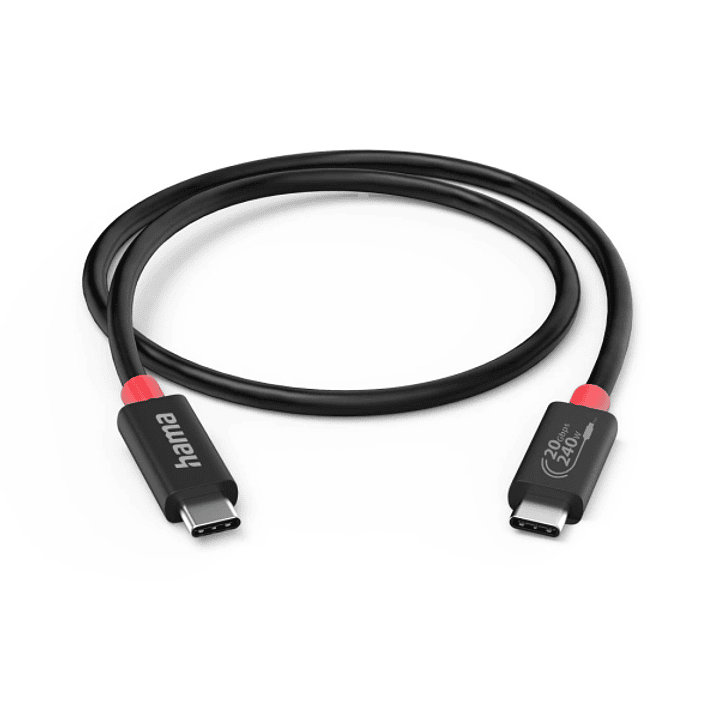 Hama Essential Cable USB-C Macho - Potencia Maxima 240W - Longitud 2m - Velocidad hasta 20Gbps - Blindaje Doble - Color Negro 1
