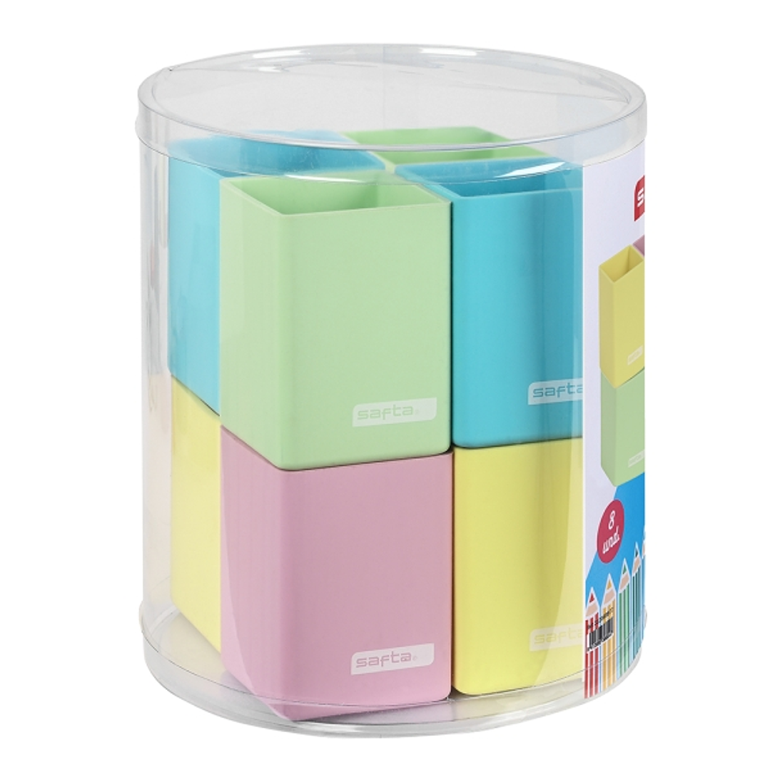 Safta Pack de 8 Cubiletes Portalapices - Silicona - Resistentes y Flexibles - Faciles de Limpiar - Presentados en Caja PVC - 195x230mm - Colores Surti 1