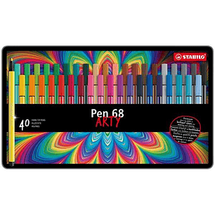 Stabilo Pen 68 Arty Caja Metalica de 40 Rotuladores - Punta de Fibra - Trazo de 1mm aprox. - Tinta a Base de Agua - Capuchon Ventilado - Colores Surti