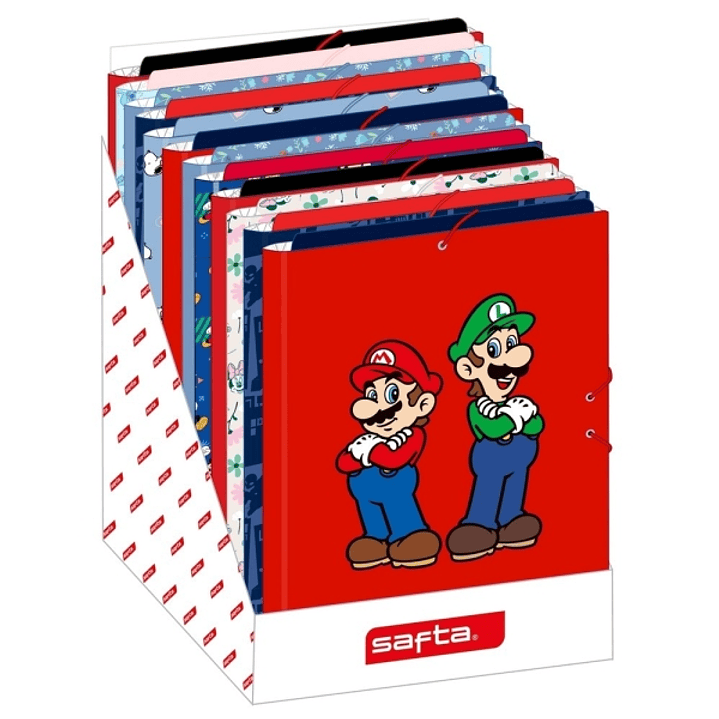 Safta Expositor con 12 Carpetas de Solapas - Formato Folio - Fabricado con Carton Reciclado - Estructura Robusta y Estable - 290x340x340mm - Colores S 1