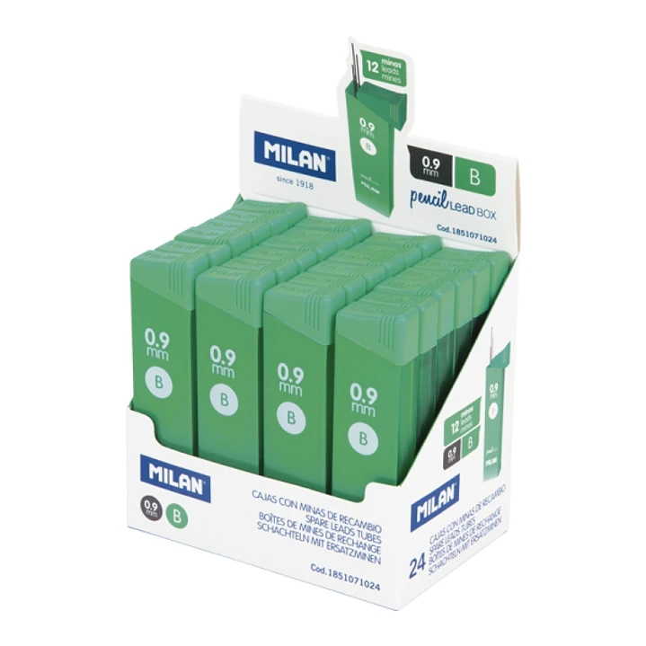 Milan Expositor con 24 Cajas de 12 Minas Grafito 0.9mm - Dureza B - Color Gris Oscuro 1