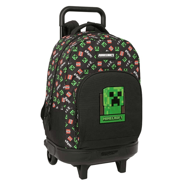 Safta Minecraft Mochila con Carro - Extraible - Bolsillo Frontal - Portabotellas - Tirador Doble - Hombreras Acolchadas - Asa Acolchada - Tarjeta ID - 1