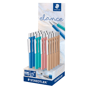 Staedtler Elance Expositor con 20 Boligrafos Retractiles - Tinta Azul - Ancho de Linea M - Colores Surtidos