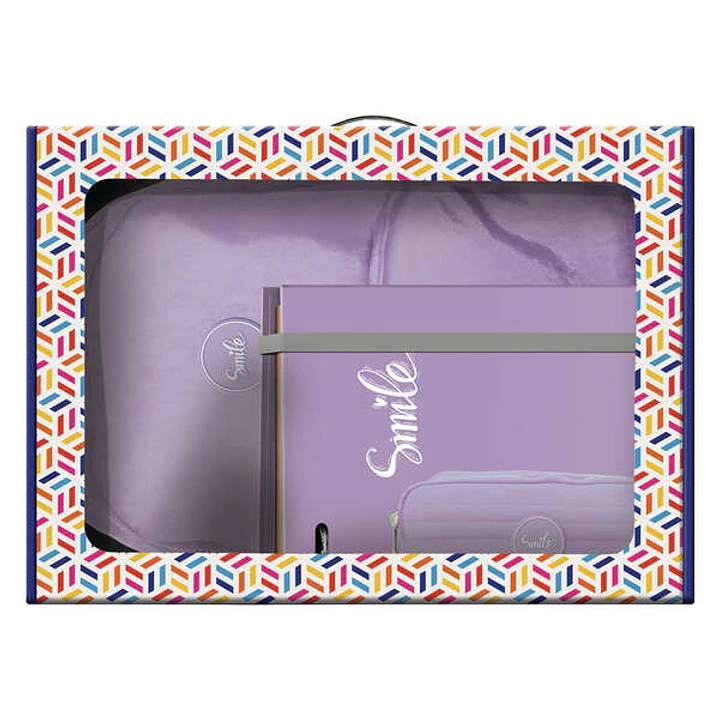 Dohe Serie Pastel Pack de Mochila Mediana + Portatodo Doble + Carpeta de 4 Anillas Formato A4 con Recambio de 100 Hojas - Color Morado Pastel 1