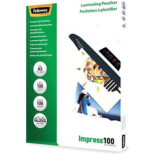 Fellowes Pack de 100 Fundas de Plastificar de 100 Micras - Tamaño A3 - Acabado en Brillo - Flechas Indicadoras