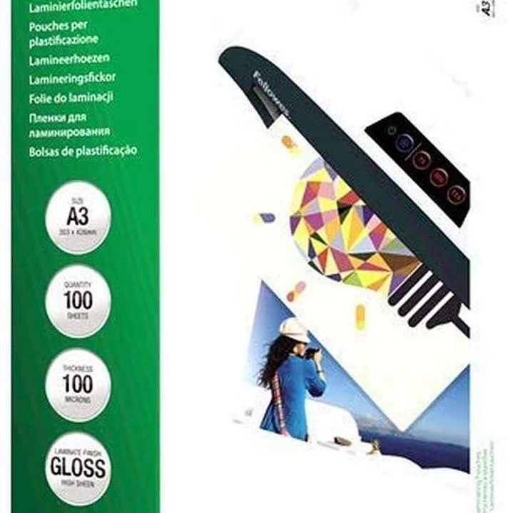 Fellowes Pack de 100 Fundas de Plastificar de 100 Micras - Tamaño A3 - Acabado en Brillo - Flechas Indicadoras 1