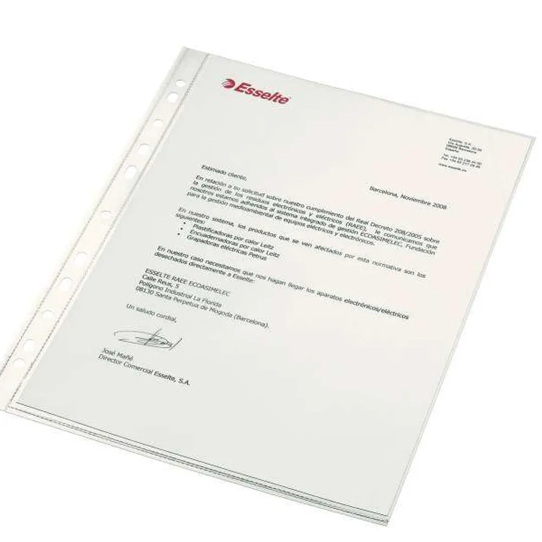 Esselte Pack de 100 Fundas Multitaladro Portadocumentos PP - Formato A4 - Calidad Luxe Cristal Liso Extra - 11 Taladros - Transparente 1