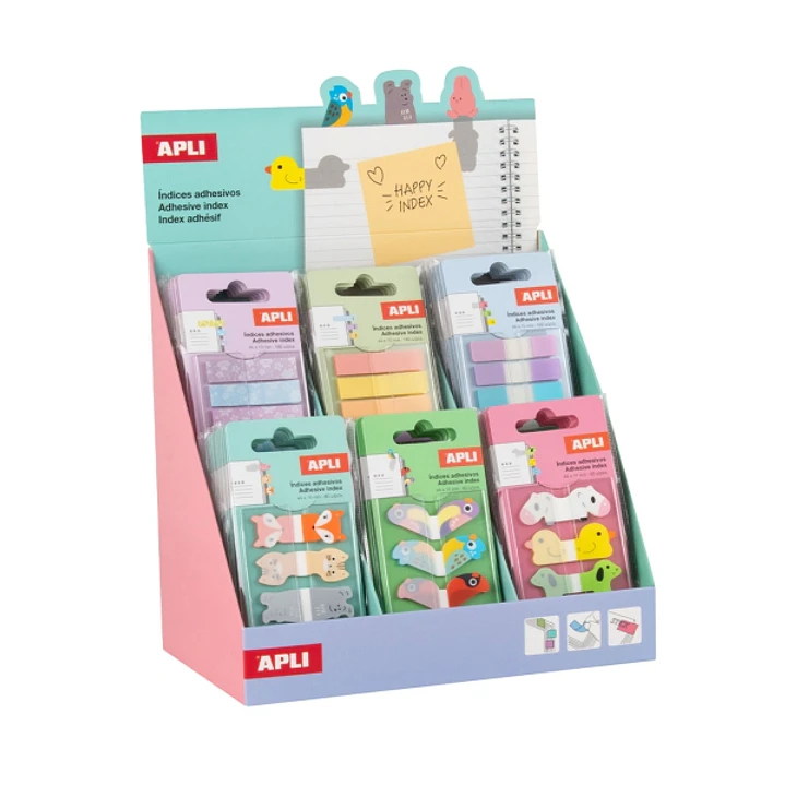 Apli Expositor con 48 Packs de 80 Indices Adhesivos de Papel 44x16mm - Faciles de Despegar - Organiza Tus Documentos 1