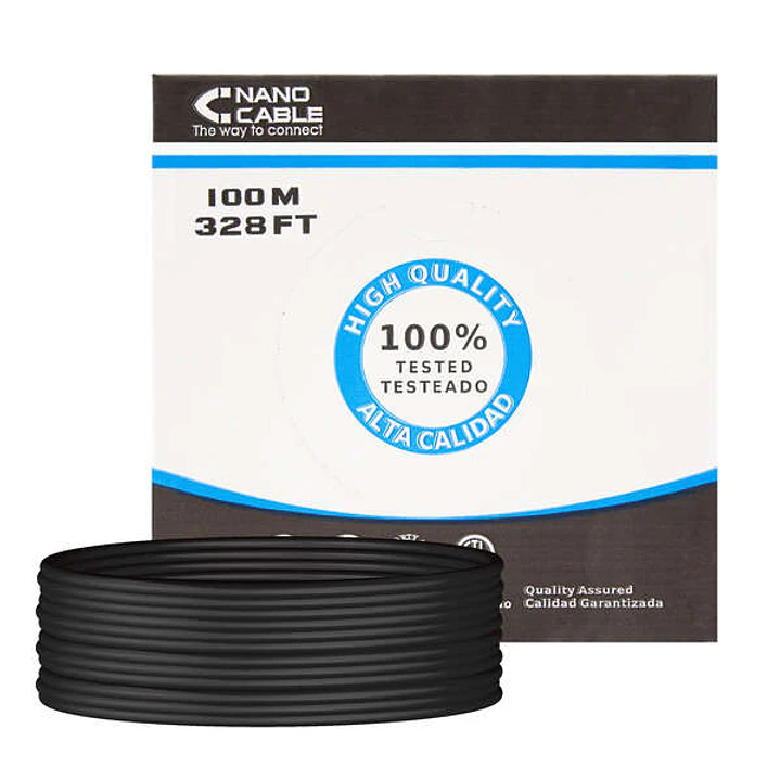 Nanocable Bobina de Cable de Red Rigido Impermeable para Exterior RJ45 Cat.6 UTP AWG24 100m - Color Negro 1