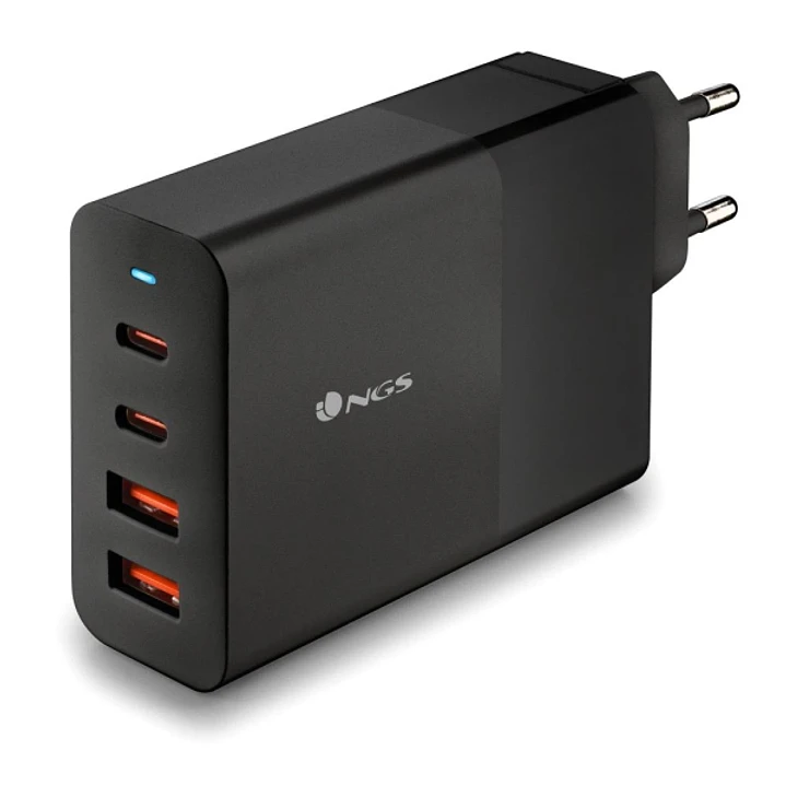 NGS Bud 100W Cargador GaN Universal de Pared 100W Ultrarapido - 2x USB-C PD & PPS, 2x USB-A QC 3.0 - Color Negro 1