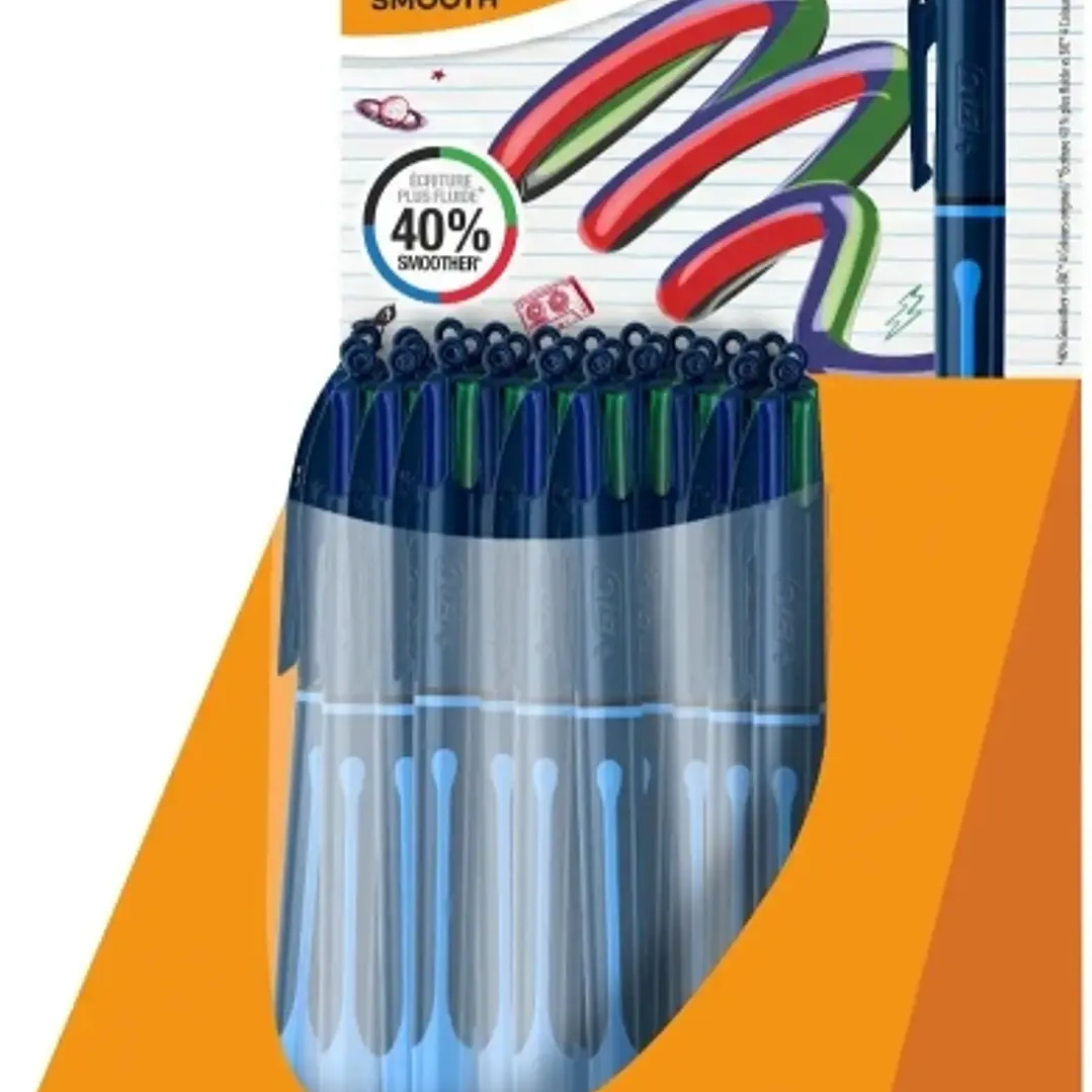 Bic 4 Colours Smooth Drop Expositor de 30 Boligrafos de Bola Retractil - Punta Media de 1.0mm - Escritura un 40% mas Suave - 4 Colores 1