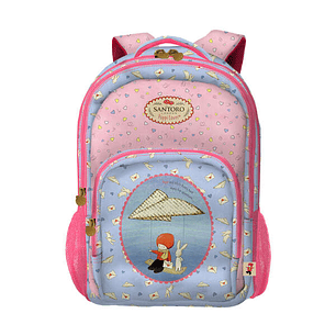 Dohe Santoro Poppi Loves Messenger Mochila Escolar Pequeña - 3 Compartimentos - Bolsillos Laterales - Tirantes Acolchados y Ajustables - Asa Superior