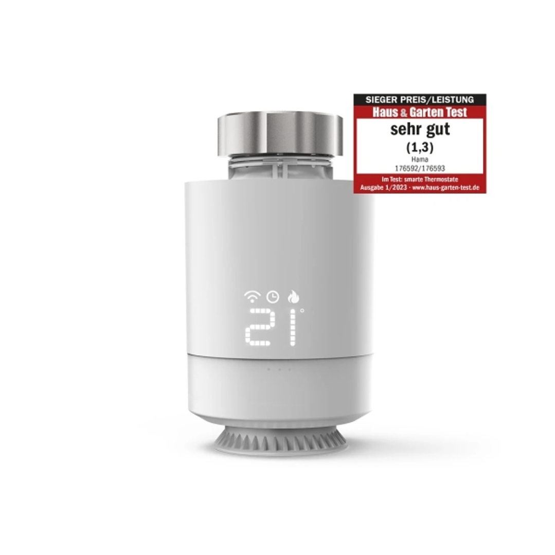 Hama Termostato de Radiador Inteligente - Temperatura Regulable - WLAN - Compatible con Asistente de Voz - Control con App - 6x6x9.5cm - Color Blanco 1