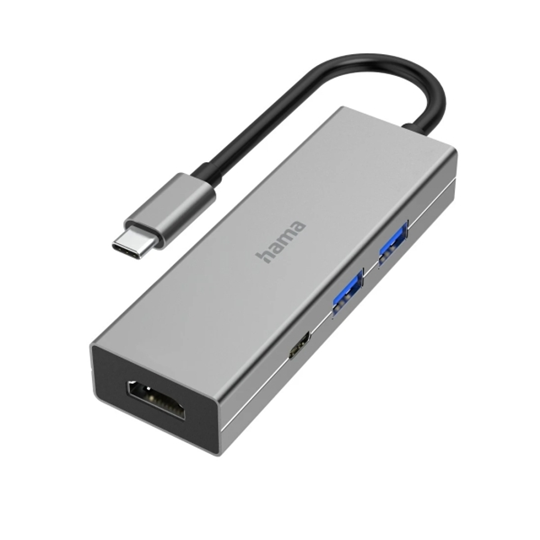 Hama Essential Hub USB 3.2 - Potencia Maxima 100W - Cable USB-C Integrado de 15cm - HDMI 4K - USB-C - 2x USB-A - Power Delivery - Color Gris 1