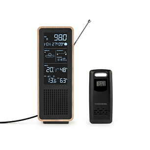Thomson Altavoz Bluetooth con Estacion Meteorologica y Radio FM - Potencia Musical 15W - Pantalla Retroiluminada - Sonda Exterior Inalambrica - Color 