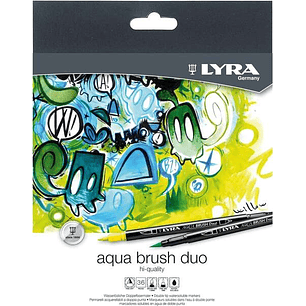 Lyra Aqua Brush Duo Pack de 36 Rotuladores de Doble Punta - Trazos 2 y 4mm - Tinta Base de Agua - Colores Surtidos
