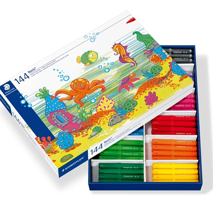 Staedtler Noris Jumbo 340 Pack de 144 Rotuladores Jumbo - Punta de Fibra - Trazo 3mm - Tapa Ventilada - Colores Surtidos 1