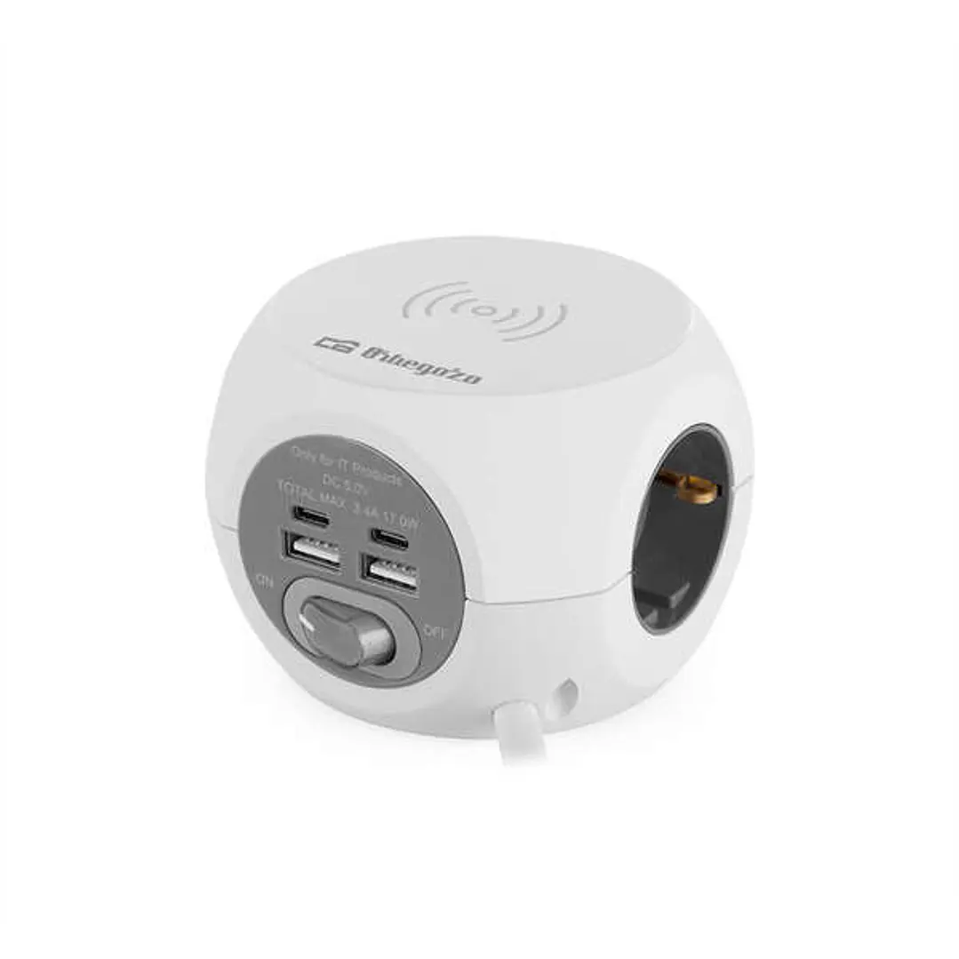 Orbegozo EN 4500 Enchufe 8 en 1 Carga Rapida Inalambrica - 3 Tomas de Tierra VDE - 2 USB - 2 USB-C - Cable 1.5M - Interruptor de Encendido/Apagado Ide 1
